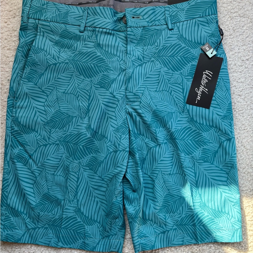 Walter Hagen Teal Leaf Print Men's Shorts